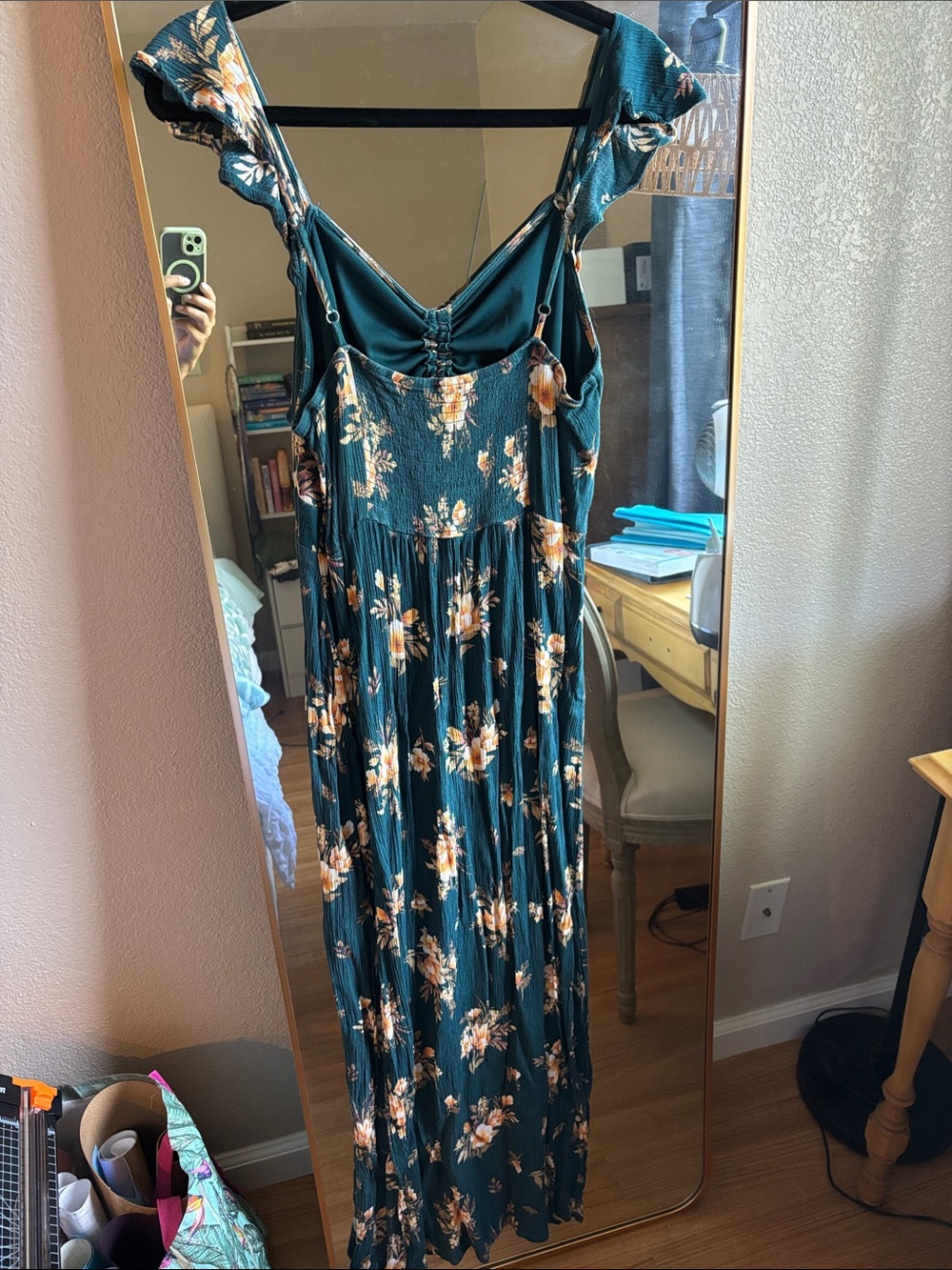Green Floral Maxi Dress with Peach Blooms - Picture 2 of 5